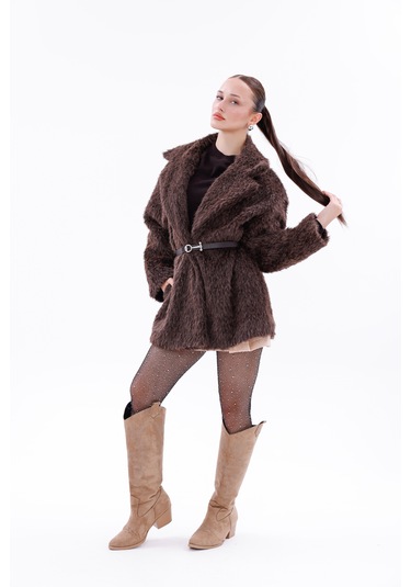 Kemer Detaylı-astarlı-düğmeli Kadın Kaban Kahverengi