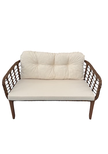 Kartepe 2 1 1 Rattan Bahçe Balkon Takımı,kahve Rattan/krem Kumaş Kahverengi - Krem