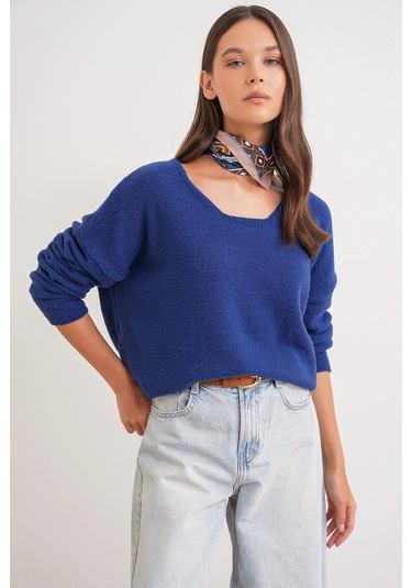 6901 Kadın Yumuşak Dokulu Basic Kazak Lacivert Lacivert