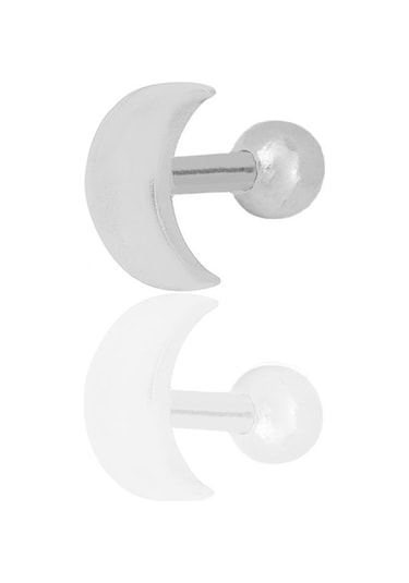 Gümüş Rodyumlu Hilal Modeli Tragus Helix Piercing Küpe Barcode Gümüş - Çok Renkli