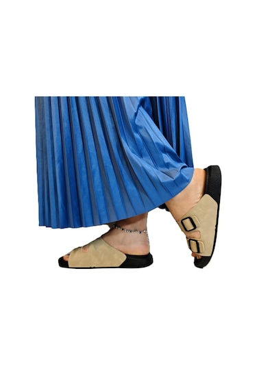 Pierre Cardin 7410 Krem Çift Tokalı Yumuşak Taban Rahat Terlik Krem Beyaz Krem - Beyaz