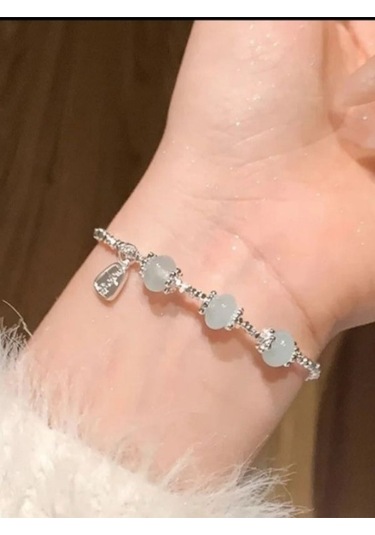 925 Ayar Gümüş Açık Mavi Yeşim Taşı Bileklik