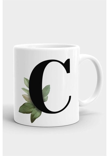 Porselen C Harfli Beyaz Kupa Bardak Beyaz