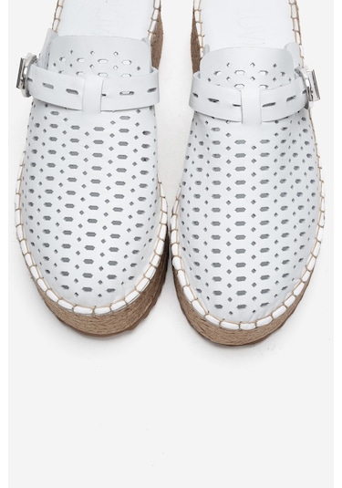 Luvishoes Louıs Beyaz Cilt Hakiki Deri Burnu Kapalı Hasır Dolgu Taban Terlik Beyaz