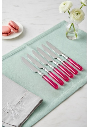6 Lı Paslanmaz Çelik Pembe Tatlı Bıçağı Seti