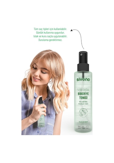 Siveno %100 Doğal Biberiye Suyu Saç Dökülmesi Karşıtı ve Hızlı Saç Uzatma Etkili Saç Toniği 150 ML