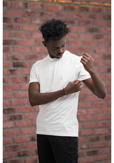 Slim Fit Pamuklu Önü Baskılı Sıfır Yaka T-shirt Beyaz