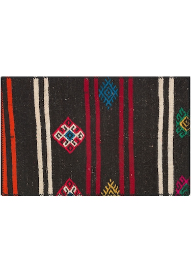 Siyah Renk Beyaz Bordo Rengi Kilim Paspas