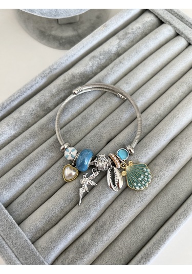 Su Perisi Takı Bijuteri Çelik Mavi Boncuklu Su Perisi Detaylı Bileklik