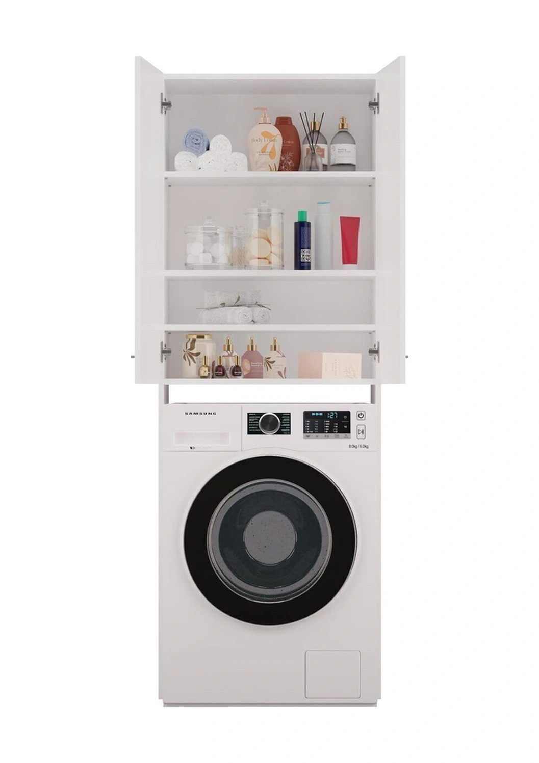 Ruken Banyo Dolabı-çok Amaçlı-çamaşır Makinesi Dolabı Beyaz