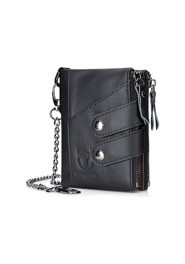 Bull Captaın Deri Üç Katlı Fermuarlı Erkek Cüzdan Siyah