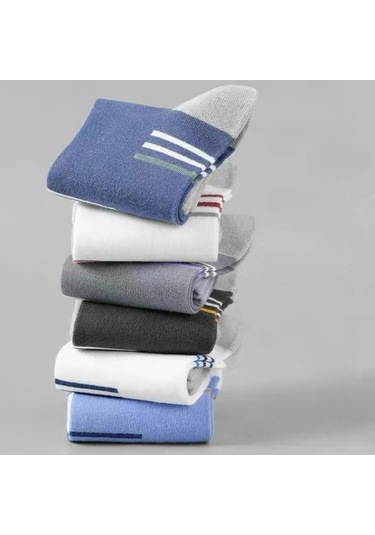 Siyah & Beyaz 5/10 Pairs Erkek Orta Buzağı Spor Çorap Çizgili Nefes Pamuk Çorap Rahat Çorap Lot 10 Pairs Siyah - Beyaz