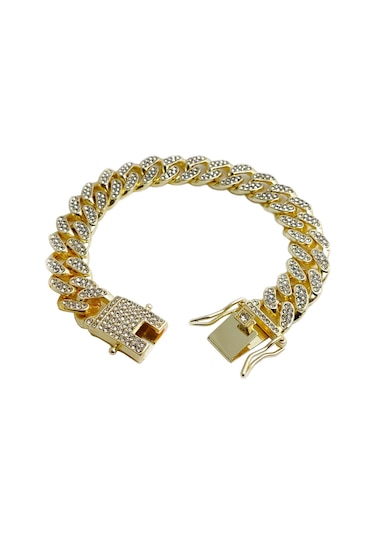 Ehediye Chavin 12 Mm. Kalın Gold Aloy Taşlı Erkek Bileklik Ed93Sr