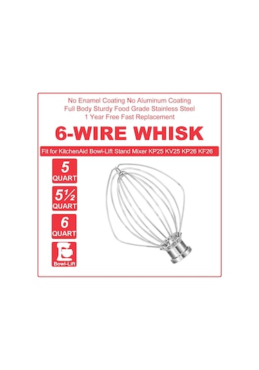 Lemestar Kitchenaid Kn256ww 6qt Çelik Tel Hamur Karıştırıcı, Profesyonel Ve 5-plus Serileri Uyumlu, Dayanıklı Ve Verimli Karıştırma Aksesuarı Diğer