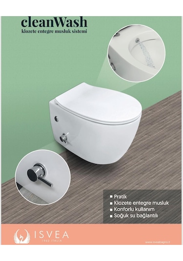 İsvea Cleanwash Entegre Musluklu Asma Klozet + Yavaş Kapak