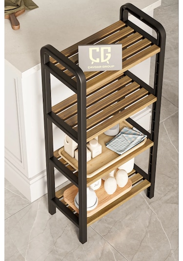 4 Katlı Ahşap Çubuklu Mutfak Düzenleyici, 40 Cm Mutfak Rafı Ceviz
