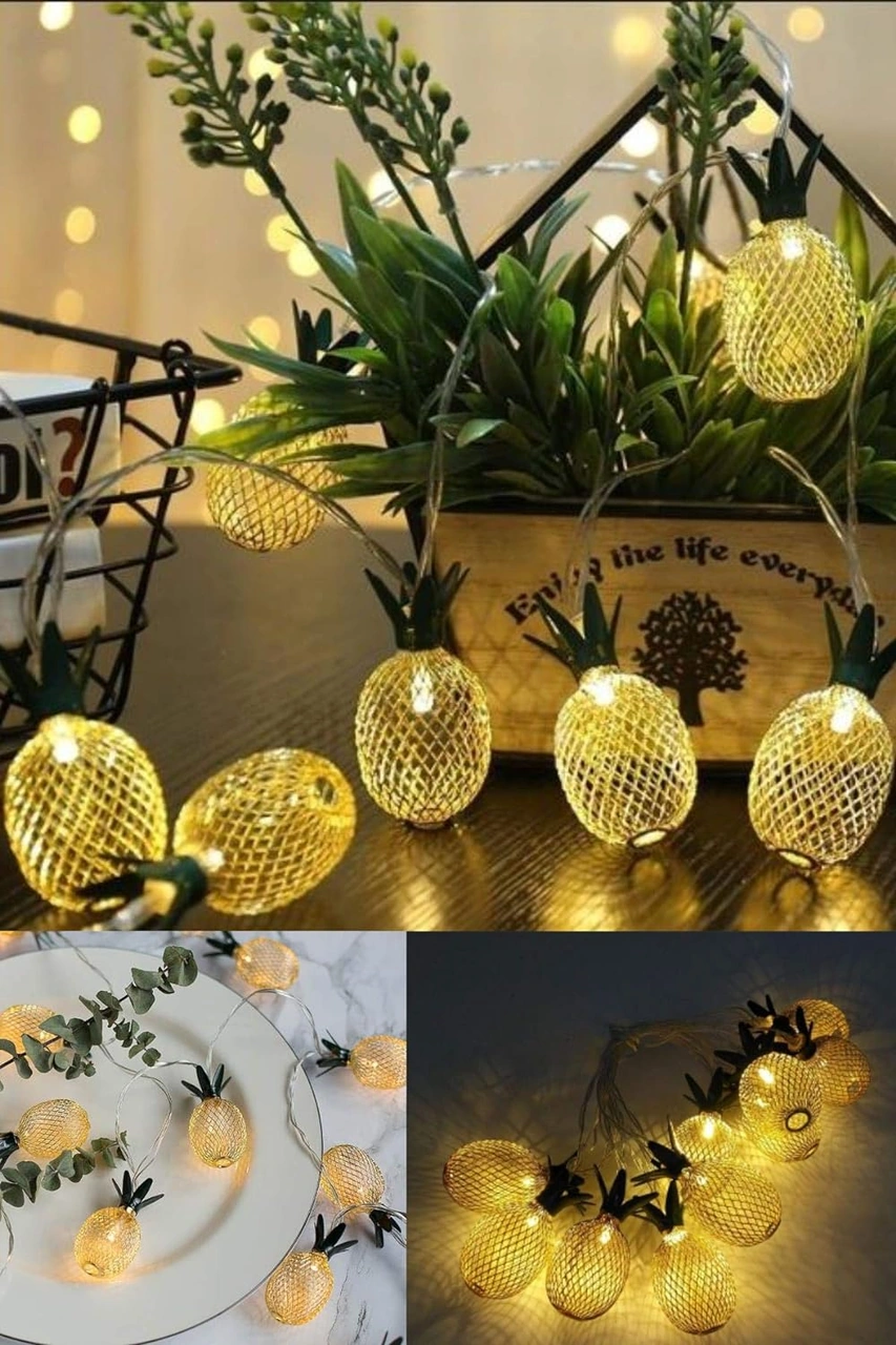2m 10 Led 2 Kademeli Ananas Led Işık Pilli Beyaz