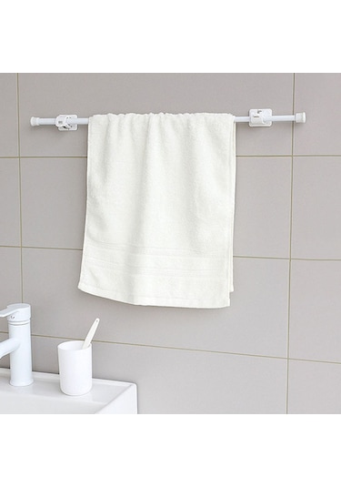 Cbtx 40-70cm Banyo Havlusu Perde Çubuğu Teleskopik Dolap Elbise Askısı 2 Çubuk Kancalı - Beyaz