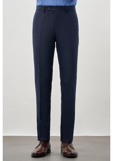 Lacivert Düz Gabardin Esnek Yan Cep Slim Fit Classic Pantolon 1003245209 201 Lacivert