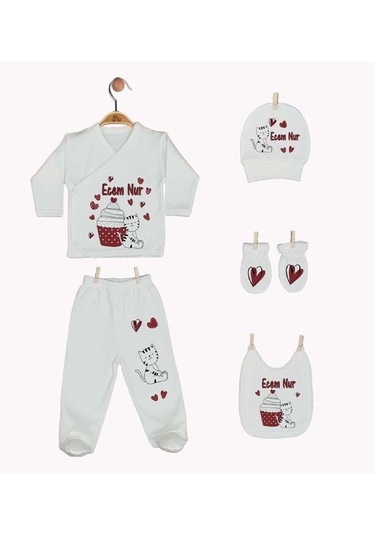 Pia Baby Gl 1921-05 İsme Özel Beşli Zıbın Set Krem