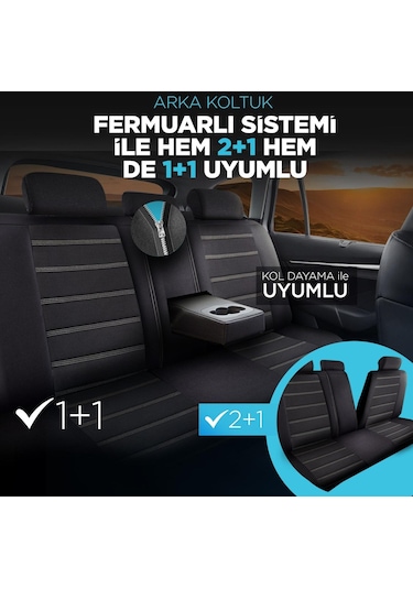 Panda Special Serisi Jakar Kumaş Oto Koltuk Kılıfı - Siyah - Gri