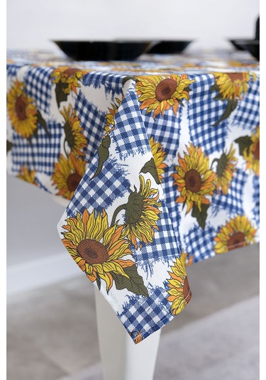 Sufre Sıvı Geçirmez Masa Örtüsü Sofra Bezi Sofra Örtüsü Piknik Örtüsü Ayçiçeği Mavi