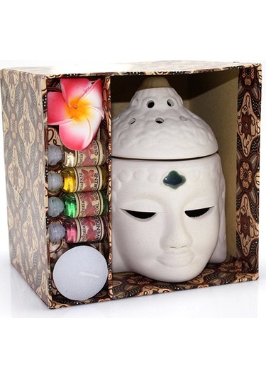 Seramik Buda Büstü Buhurdanlık Seti No:03 - 9010357547715ynt