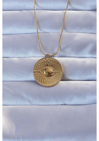 Forwhat Zarif Kadın İçin Golden Çelik İşli Göz Kolye Metalik