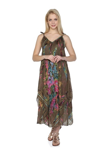 Askılı Vual Afrodit Midi Boy Elbise Haki 6061