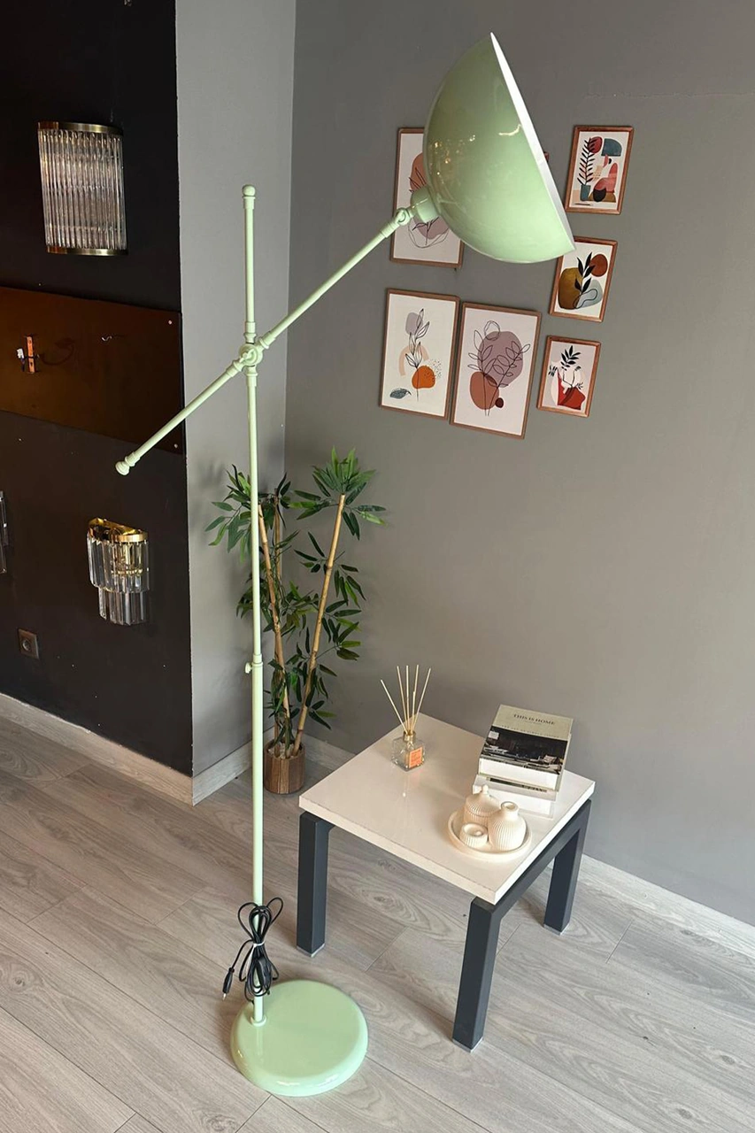 Mint Makas Gövde Lambader Hareketli Başlık Modern Dekoratif Metal Oturma Odası Çalışma Odası Zemin Lambası Su Yeşili