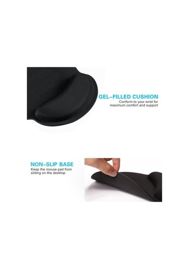 Pazly Bilek Desteği Mouse Pad - Hafızalı Köpük, Ergonomik Tasarım, Siyah