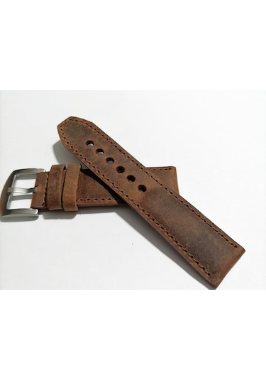 Fado&her Saate Uyumlu Hakiki Grizi Deri Saat Kordonu 22 Mm 34 Kahverengi