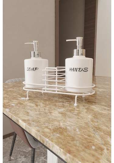 Suntel Metal Standlı Plastik Sıvı Sabun Ve Losyon Şişesi Sabunluk Beyaz 2’Li 500 ML