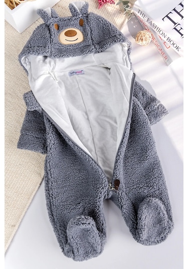 Babymod Kapüşonlu Welsoft Peluş Kışlık Kız/erkek Bebek Tulum Kahverengi