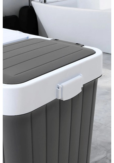 2 Bölmeli Kirli Temiz Çamaşır Sepeti 80lt Gri-beyaz Antrasit - Beyaz