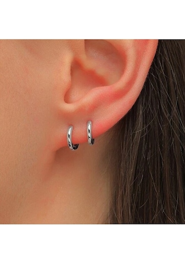 8 Mm Cerrahi Çelik Halka Küpe Gümüş Renkli Gümüş