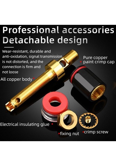 Geeksen 4 Adet Bakır Muz Tipi Dişi Bağlayıcı, Altın Kaplı Yüksek Kaliteli Ses Amfi Terminali