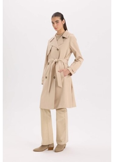 Defacto Su İtici Mevsimlik Trençkot Kruvaze Yaka Düğmeli Cepli Kemerli Apoletli A0593ax25spbn425 Kahve