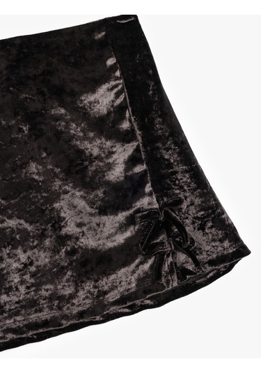 Koton Fiyonk Detaylı Mini Kadife Etek Siyah 5wkg70092ak Siyah