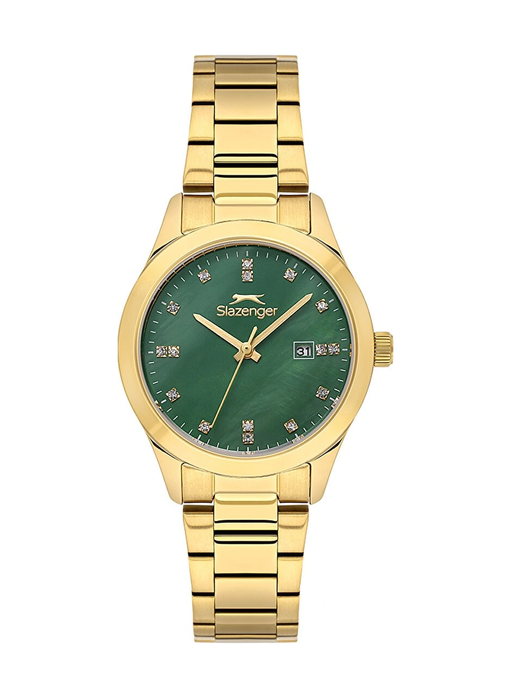 Slazenger Sl.09.2465.3.02 Quartz Çelik Altın Rengi Yeşil Kadran 32 Mm Kadın Kol Saati Altın