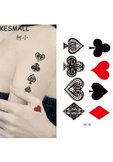 Geçici Dövme Renkli Iskambil Sembol Kupa Maça Joker Su Geçirmez Tattoo