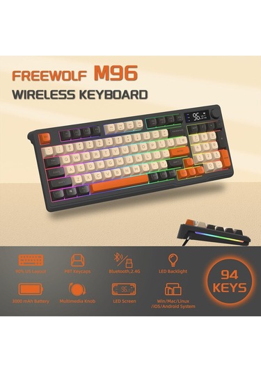Freewolf M96 2.4g Bt5.0 Çift Bağlantılı Tft Led Ekranlı Reinbow Gaming Oyuncu Klavye