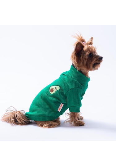 Yeşil Avocado Avokado Nakışlı Esnek Kedi Köpek Sweat- Kedi Köpek Kıyafeti