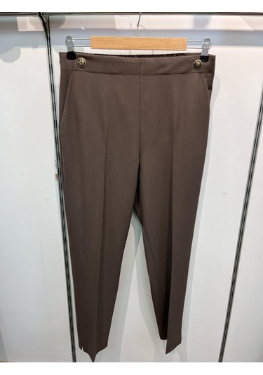 Dekorati F Düğmeli Arka Bel Lasti Kli Pantolon kahve