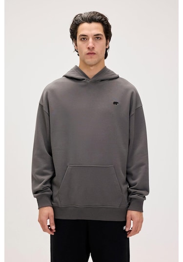 Bad Bear Drake Hoodie Os Asphalt Erkek Gri Kapüşonlu Sweatshirt 001