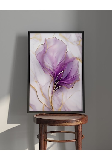 Tablo Ahşap Çerçeveli Tablo Çerçeveli Poster Çiçek Temalı Mermer Desen Soyut Tablo