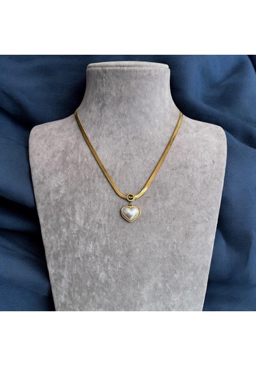 Kırmızı Sanat Evi İncili Kalp Uçlu Love Yazılı Çelik Zincir Kolye