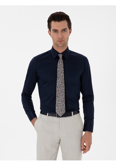 Cacharel Lacivert Slim Fit Pamuklu Klasik Gömlek