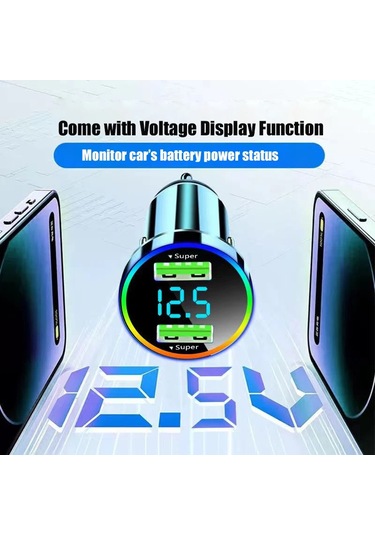 Volta İle Araç Şarj Cihazı 300w Çift Portlu Süper Hızlı Şarj Adaptörü Siyah Araç Şarj Cihazı