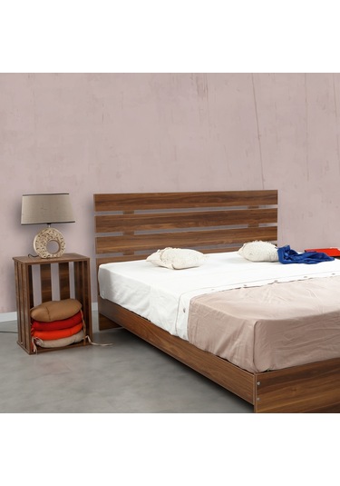 Pasifichome Huga Çift Kişilik Ahşap Karyola Komodin Takım Ceviz 140 Cm